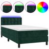 vidaXL atsperu gulta ar matraci, LED, tum&scaron;i zaļ&scaron; samts, 90x190 cm