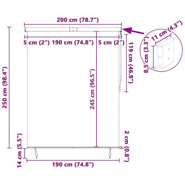 vidaXL Rullo žalūzija Krēmkrāsa 200 x 250 cm Audums un alumīnijs