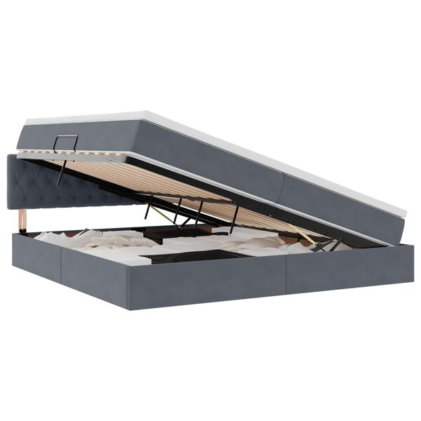 vidaXL Gulta ar uzglabā&scaron;anas vietu un LED Tum&scaron;i pelēks 200 x 200 cm