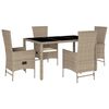 vidaXL 5-daļīgs dārza mēbeļu komplekts, matrači, bē&scaron;a PE rotangpalma