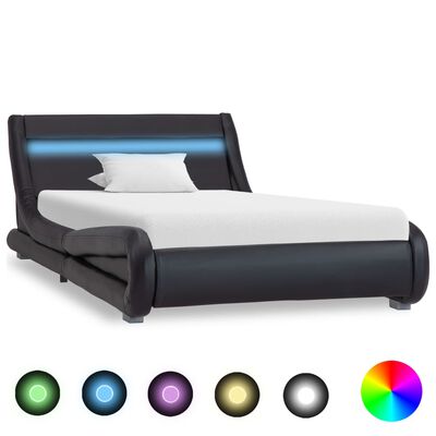 vidaXL gultas rāmis ar LED, melna mākslīgā āda, 100x200 cm
