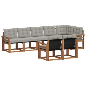 vidaXL Āra dīvānu komplekts ar spilvenu 8 pcs Dabīgs un gai&scaron;i pelēks