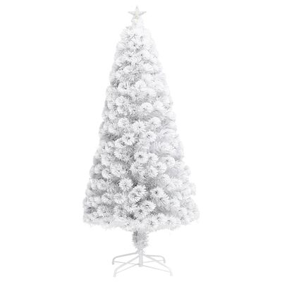 vidaXL izgaismota Ziemassvētku egle, balta, 150 cm, optiskā šķiedra