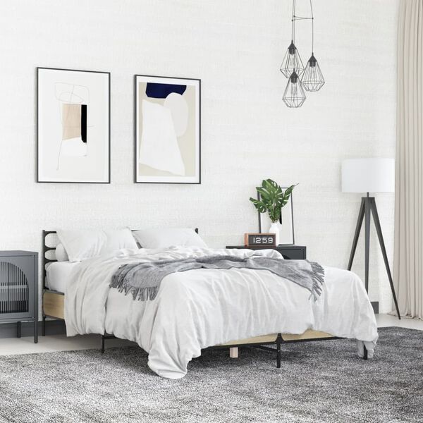 vidaXL gultas rāmis, ozola krāsā, 120x190cm, inženierijas koks, metāls