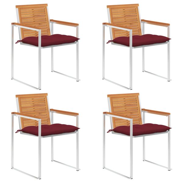 vidaXL dārza krēsli ar matračiem, 4 gab., akācijas masīvkoks