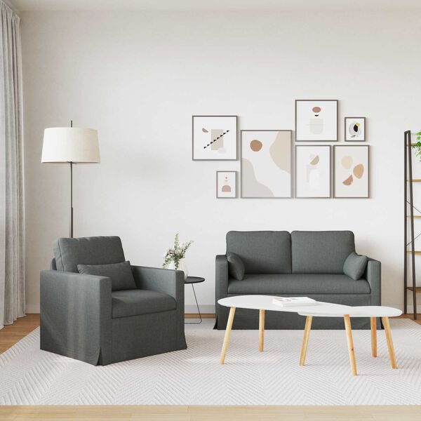 vidaXL Dīvānu komplekts 2 pcs Tum&scaron;i pelēks 139 x 78 x 80 cm audums