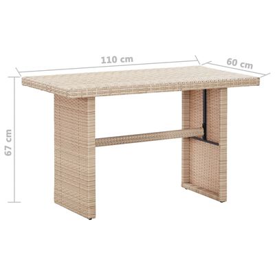 vidaXL dārza galds, bēšs, 110x60x67 cm, PE rotangpalma