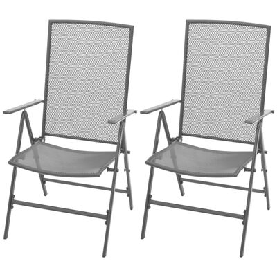 vidaXL dārza krēsli, 2 gab., tērauds, pelēki, saliekami viens uz otra
