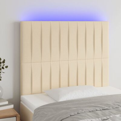 vidaXL gultas galvgalis ar LED, 100x5x118/128 cm, krēmkrāsas audums