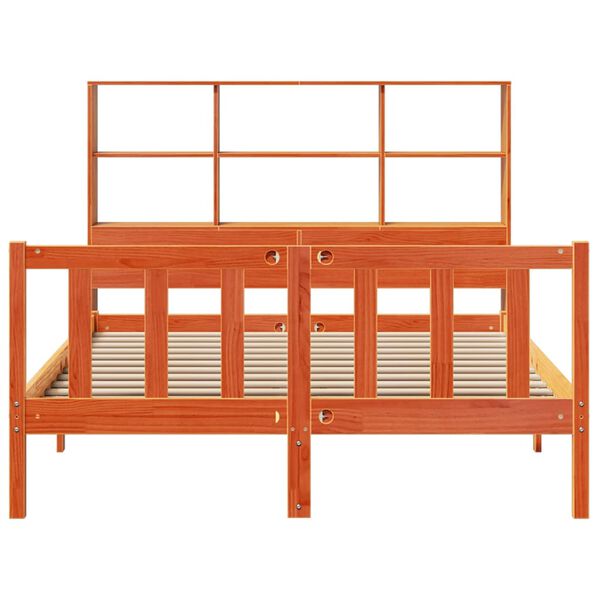 vidaXL gulta ar grāmatu plauktu, bez matrača, 140x190 cm, priedes koks