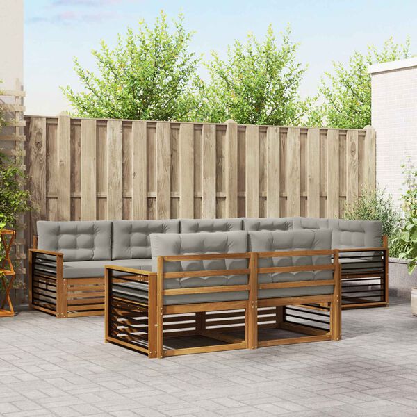 vidaXL Āra dīvānu komplekts ar spilvenu 7 pcs Dabīgs un gai&scaron;i pelēks