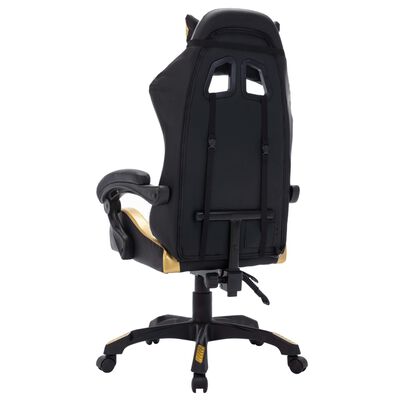 vidaXL biroja krēsls, RGB LED gaismas, zelta un melna mākslīgā āda