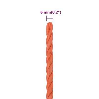 vidaXL darba virve, oranža, 6 mm, 250 m, polipropilēns