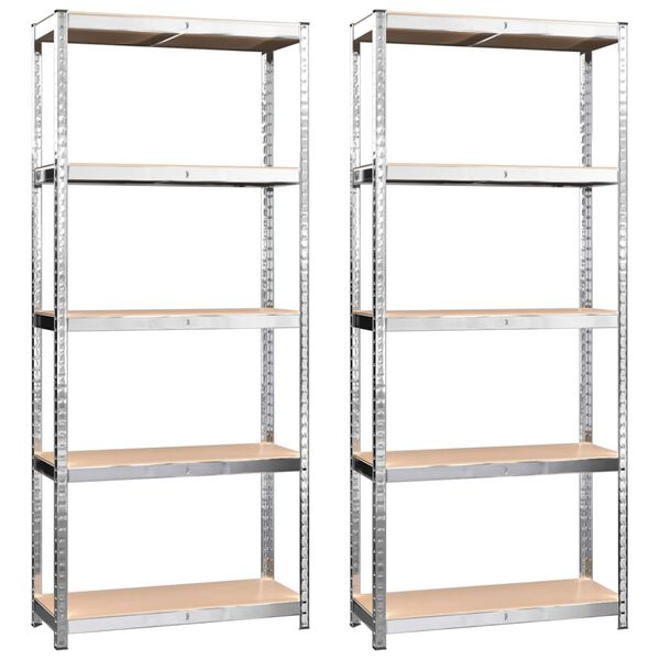 vidaXL 5-līmeņu plaukti, 2 gab., sudrabains tērauds, inženierijas koks