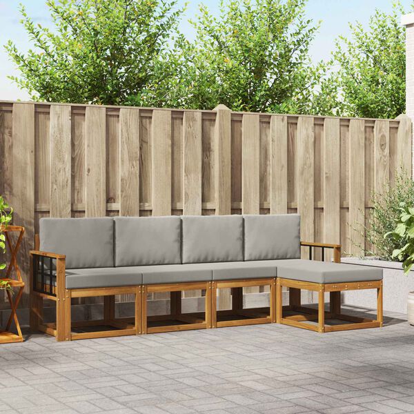 vidaXL Āra dīvānu komplekts ar spilvenu 5 pcs Dabīgs un gai&scaron;i pelēks