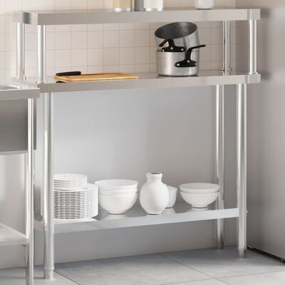 vidaXL virtuves darba galds ar plauktu, 110x30x120 cm, tērauds