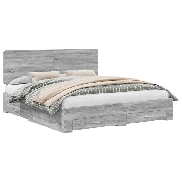 vidaXL Gultas rāmis Pelēks Sonoma 200 x 200 cm Inženierijas koks