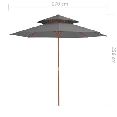 vidaXL saulessargs ar dubultu jumtu, antracītpelēks, 270 cm, koka kāts
