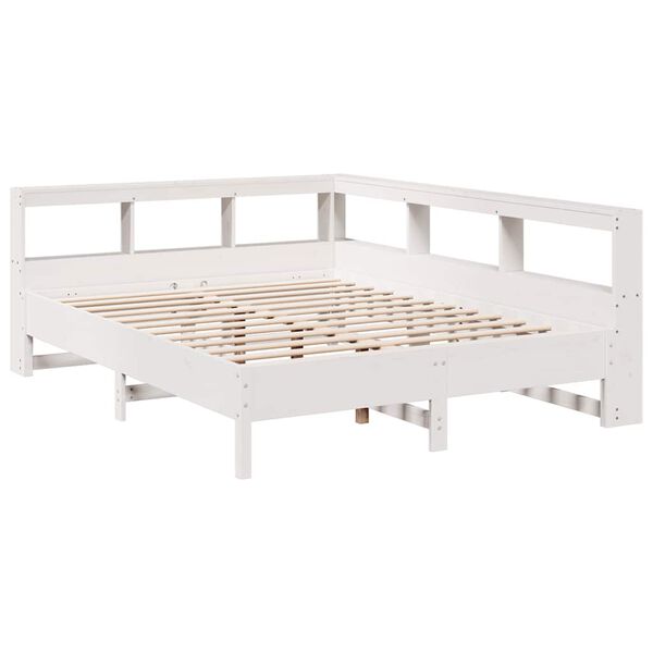 vidaXL gulta ar grāmatu plauktu, bez matrača, 150x200 cm, priedes koks