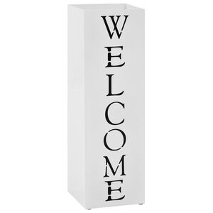 vidaXL lietussargu statīvs Welcome, balts tērauds