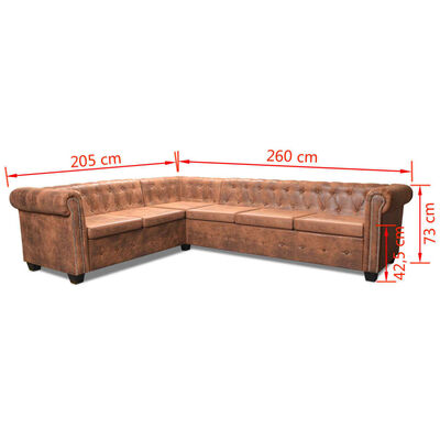 vidaXL sešvietīgs Chesterfield dīvāns, brūna mākslīgā āda