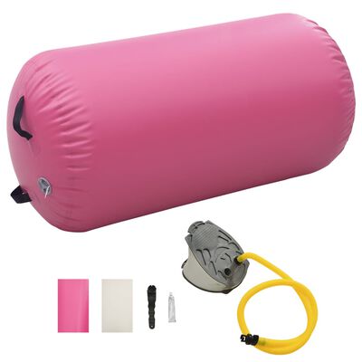 vidaXL piepūšams vingrošanas rullis ar pumpi, 120x75 cm, rozā PVC