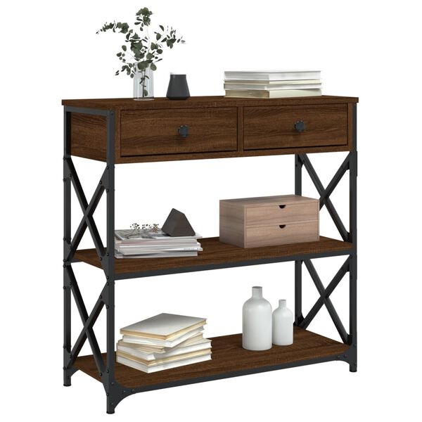 vidaXL konsoles galdiņ&scaron;, brūns, 75x28x75 cm, inženierijas koks