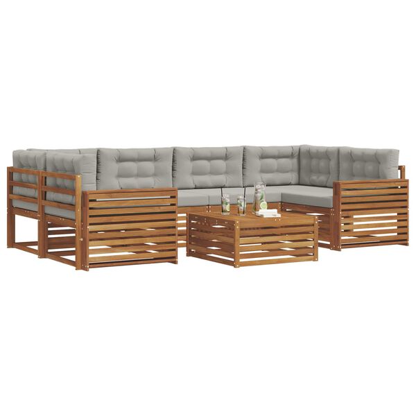 vidaXL Āra dīvānu komplekts ar spilvenu 7 pcs Dabīgs un gai&scaron;i pelēks