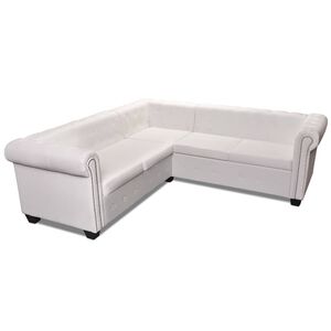 vidaXL piecvietīgs Chesterfield stūra dīvāns, balta mākslīgā āda