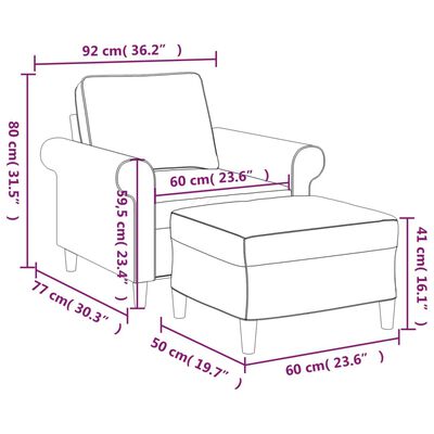 vidaXL atpūtas krēsls ar kājsoliņu, 60 cm, gaiši pelēks audums