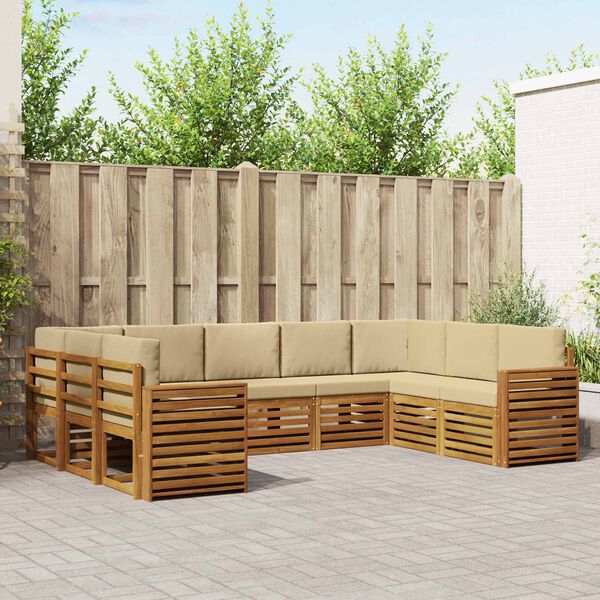 vidaXL Dīvāna komplekti 9 pcs Dabisks un bē&scaron;s Cietā akācijas koks