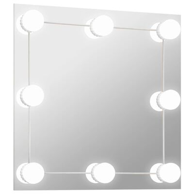 vidaXL sienas spogulis ar LED spuldzēm, kvadrātveida, stikls