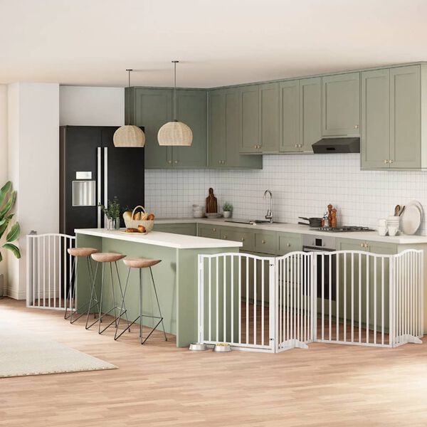 vidaXL suņu vārti ar durvīm, salokāmi, 6 paneļi, 480 cm, papeles koks