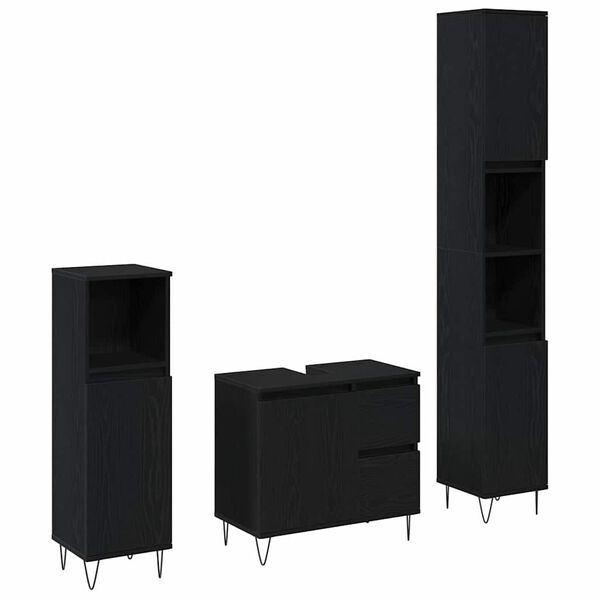 vidaXL Vannas istabas mēbeļu komplekts ar durvīm 3 pcs Melns ozolkoks