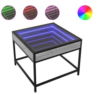 vidaXL kafijas galdiņ&scaron; ar LED, pelēka ozolkoka krāsa, 50x50x41 cm