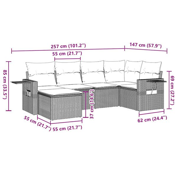 vidaXL 7-daļīgs dārza dīvāna komplekts ar matračiem, melna PE