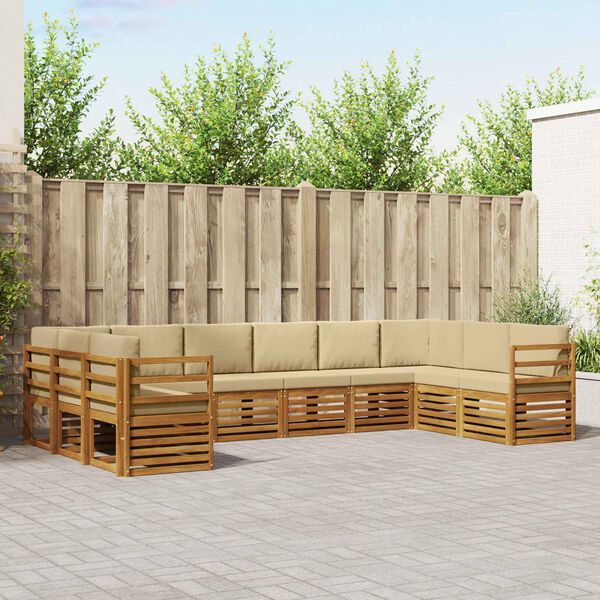 vidaXL Stūru dīvānu komplekts ar spilvenu 10 pcs Dabisks un bē&scaron;s