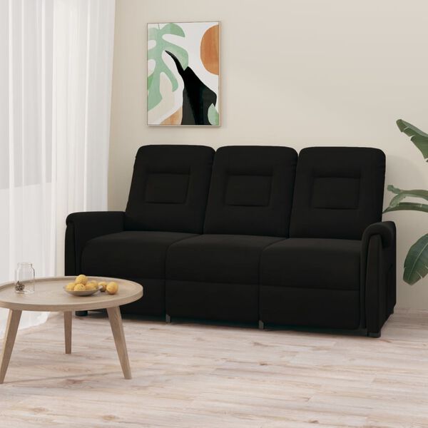 vidaXL trīsvietīgs masāžas krēsls, atgāžams, melns audums