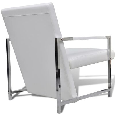 vidaXL atpūtas krēsls ar hromētām kājām, balta mākslīgā āda