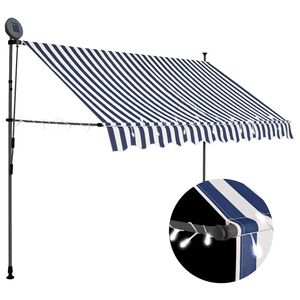 vidaXL izvelkama markīze ar LED, manuāla, 300 cm, zila ar balta