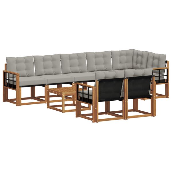 vidaXL Āra dīvānu komplekts ar spilvenu 9 pcs Dabīgs un gai&scaron;i pelēks