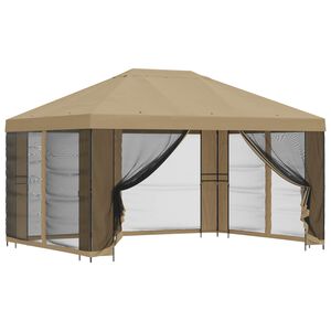 vidaXL Dārza paviljons ar sānu sienām 4 &times; 3 m Bē&scaron;a