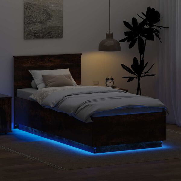 vidaXL Gultas rāmis Dūmaka ozols 70 x 190 cm Inženierijas koks