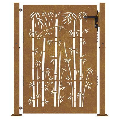 vidaXL dārza vārti, 105x155 cm, tērauds, rūsas efekts, bambusa dizains