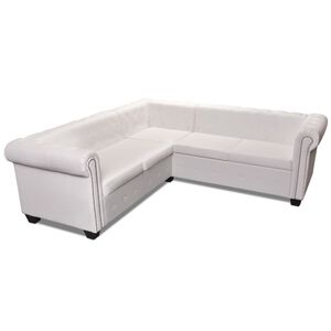 vidaXL piecvietīgs Chesterfield stūra dīvāns, balta mākslīgā āda