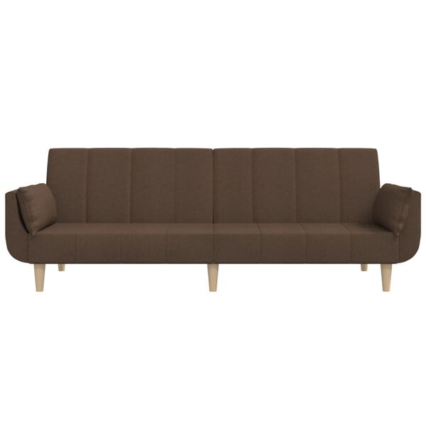 vidaXL 2-vietīga dīvāngulta ar diviem spilveniem, brūns audums