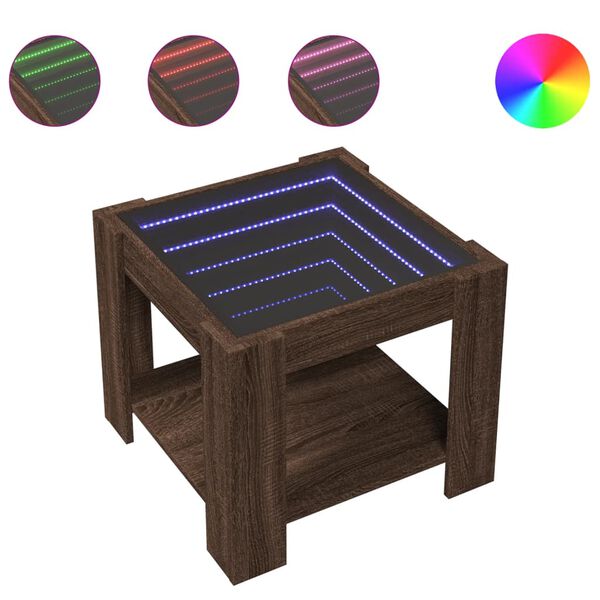 vidaXL kafijas galdiņš ar LED, 53x53x45 cm, inženierijas koks