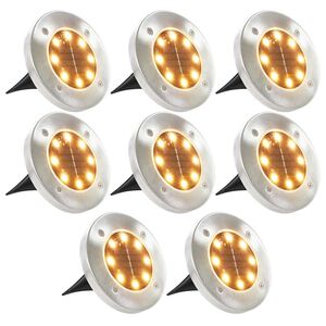 vidaXL solārās zemes lampas, 8 gab, LED, silti baltas
