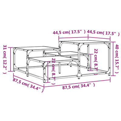vidaXL kafijas galdiņš, melns, 87,5x87,5x40 cm, inženierijas koks