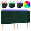 vidaXL gultas galvgalis ar LED, 203x16x118/128 cm, tum&scaron;i zaļ&scaron; samts